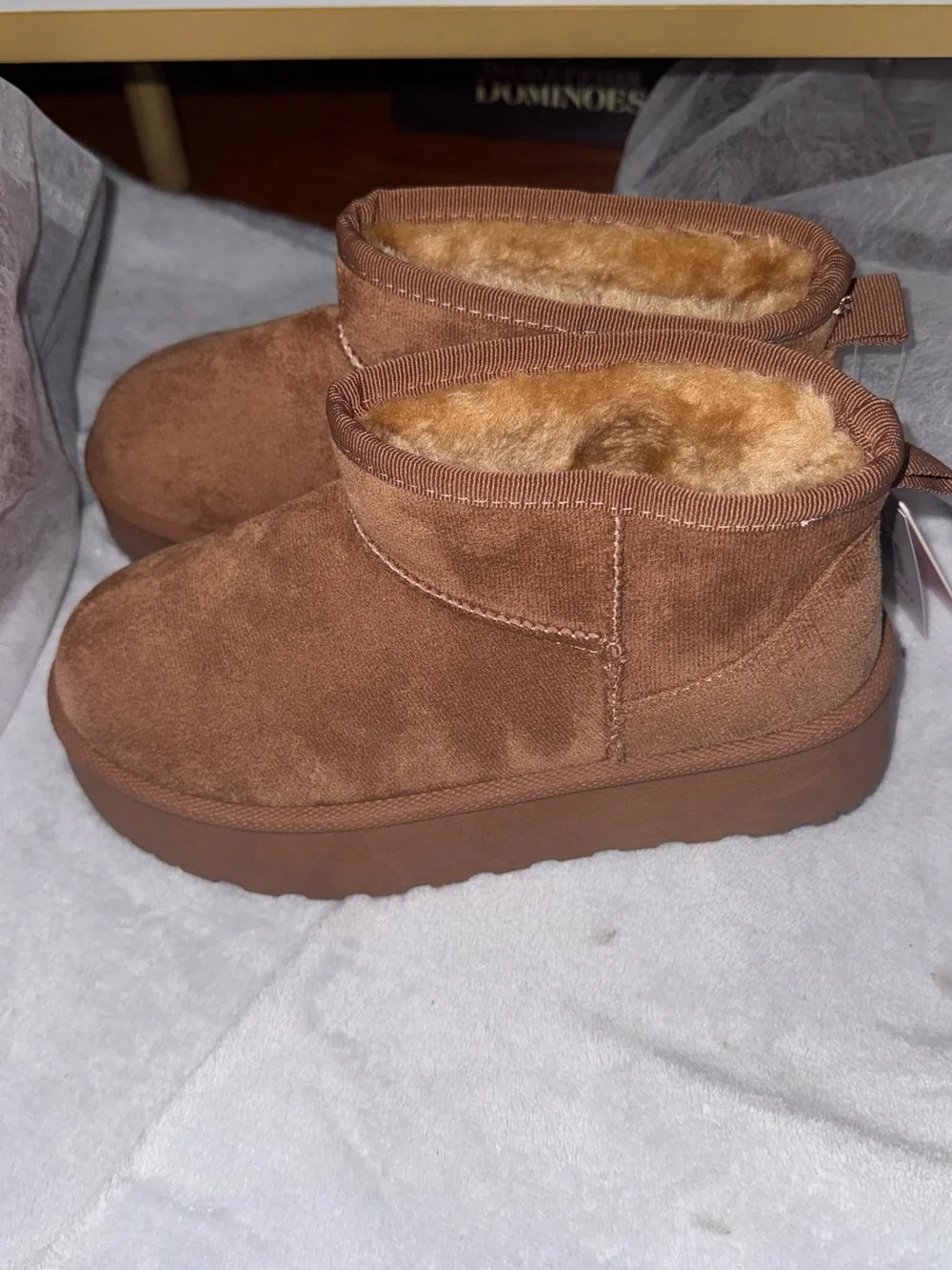 Kids Cozy Faux-Suede Ankle Boots in Brown